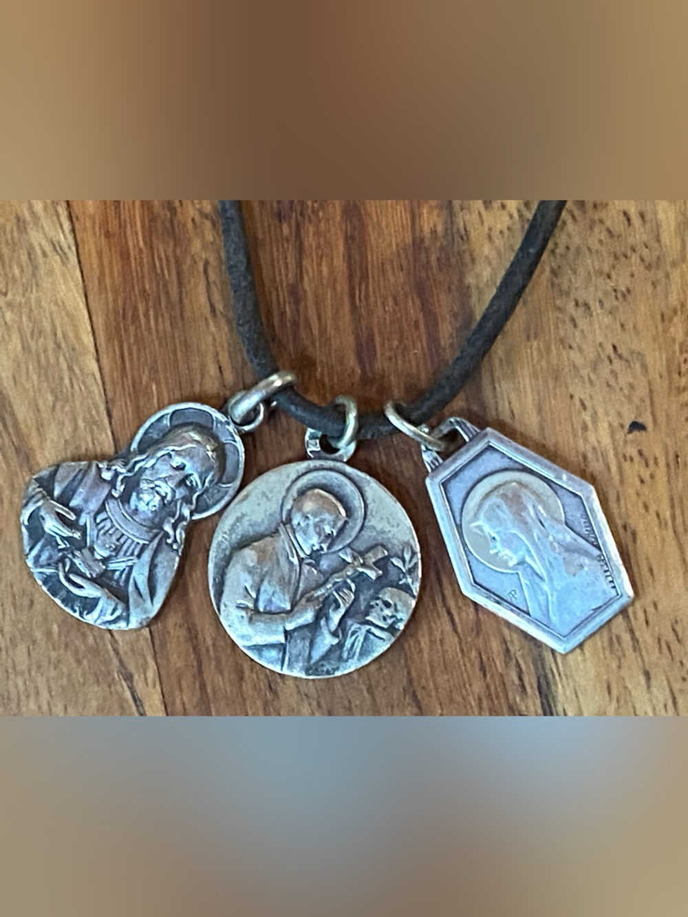 Vintage French Catholic Silver plated Medal Pendants KARO AP
